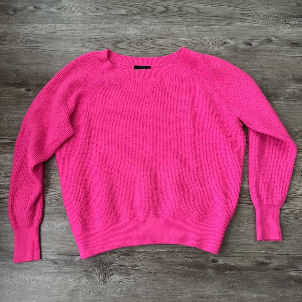 J Crew Wool Alpaca Blend Crew Neck Sweater Hot Pink Womens Small